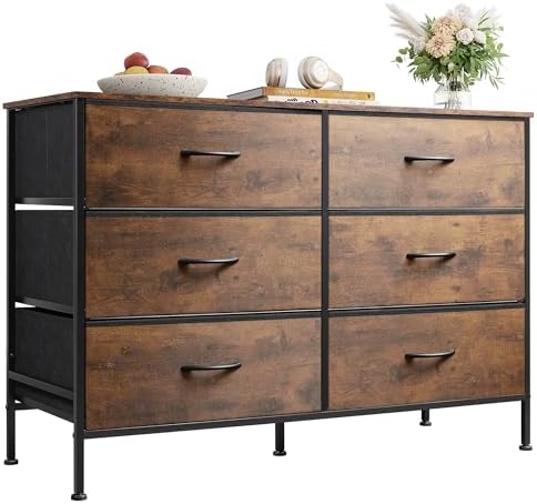 WLIVE Dresser for Bedroom with 6 Fabric Drawers, Rustic Brown by WLIVE