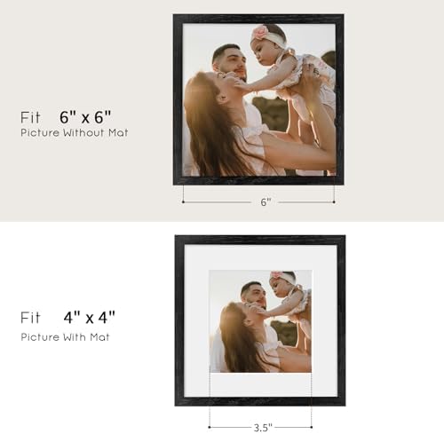 puthiac 6x6 Solid Oak Wood Picture Frames, Black, 3 Pack - Image 4