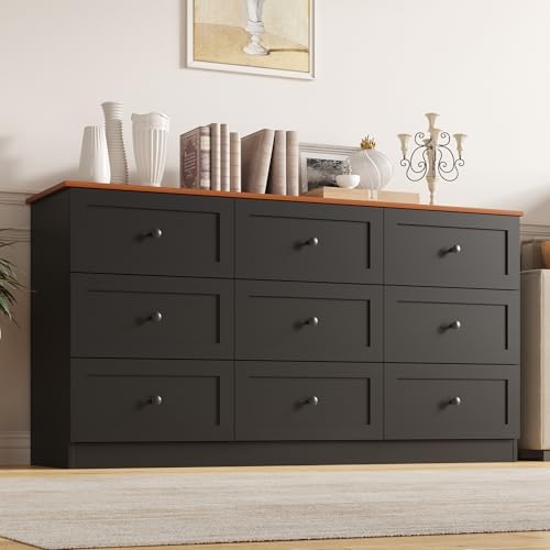 Furnify 9 Drawer Dresser, 59" Wide Dresser for Bedroom, Black by Furnify