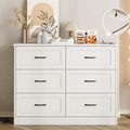 Fameill Dresser for Bedroom, 6 Drawer Wide Dresser Organizer with Charging Station for Hallway with Metal Handles, Woodgrain White by Fameill