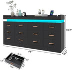 Hlivelood 12 Drawer Dresser with LED Light and Charging Station, Modern Chest of Drawers for Closet, Wide Drawer Organizer Cabinet, Living Room, Entryway, Hallway, Black - Image 2