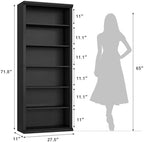 Rresyet Bookcase and Bookshelves, 28" W Tall Bookshelf, Black - Image 2