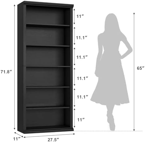 Rresyet Bookcase and Bookshelves, 28" W Tall Bookshelf, Black - Image 2