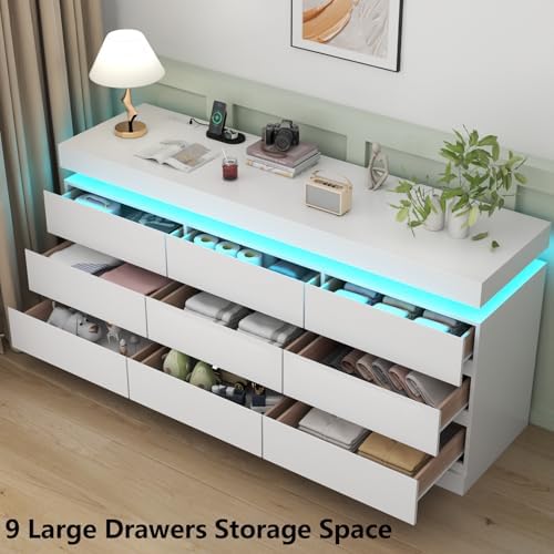 Gyfimoie 9 Drawer Dresser with Power Outlet, Modern Dresser with LED Light - Image 5