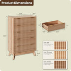 43" Hight Fluted 5 Drawers Dresser for Bedroom,Curved Edge,Oak - Image 5