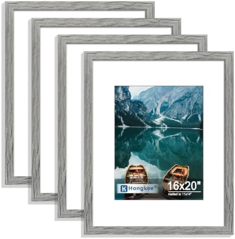Hongkee 16x20 Frames Set of 4, 16 x 20 Grey Wood Style(Mat 11x14) by Hongkee