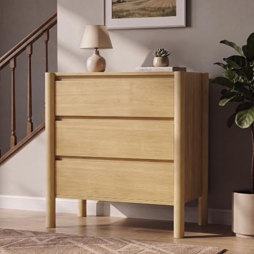 CHUWELL 27.6" Wide Oak 3 Drawer Dresser for Bedroom with Solid Wood Legs - Image 6