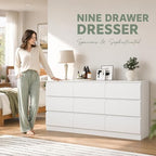 White 9 Drawer Dresser for Bedroom,Modern Deep Drawer Dresser with No-Handle Design,Wide Storage Chest of Drawers,Wood Bedroom Storage Organizer Furniture for Closet,Hallway - Image 5