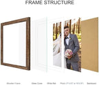 Hongkee 11x15 Picture Frame Set of 4, Made of Real Glass and Rustic Brown Frame - Display Picture 10x14 with Mat or 11x15 Without Mat, 11 by 15 Photo for Wall Mounting - Image 3