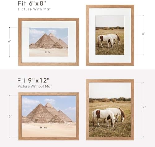 9x12 Wood Frame, Solid Oak 9x12 Picture Frame with Mat to 6x8 - Image 3