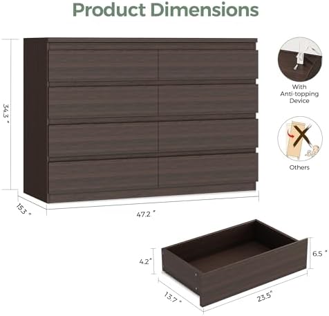 MapleGrace Modern 8 Drawer Dresser, Brown - Image 2