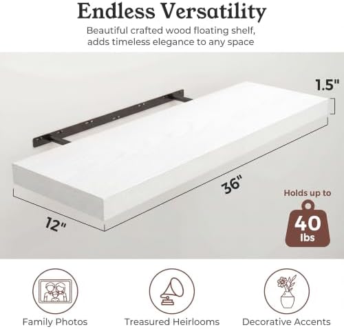 36" White Floating Shelves 12inch Deep Wall Shelf, Set of 2 - Image 2