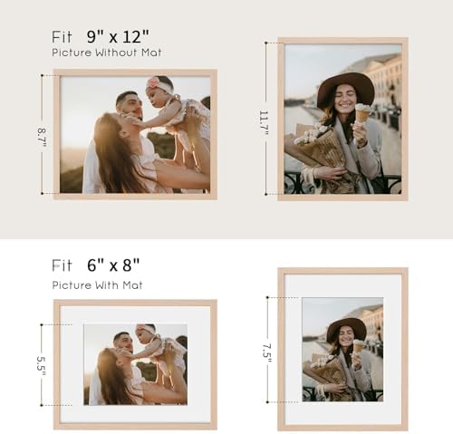 puthiac 9x12 Solid Oak Wood Picture Frame with 6x8 Mat, Natural Oak, 1 Pack - Image 4