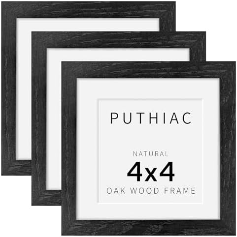 puthiac 4x4 Solid Oak Wood Picture Frames, Black, 3 Pack by PUTHIAC