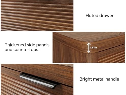 Fluted 6 Drawer Wood Dresser,Farmhouse Chest for Bedroom Entryway,Walnut - Image 3