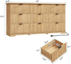 Fluted 9 Drawers Dresser for Bedroom, 63" Wood Dresser w/Power Outlet and Deep Drawers, Wide Chest of Drawers, Modern Closet Dressers for Living Room, Upgraded Version w/Wooden Drawers, Oak - Image 2