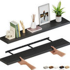 Ballucci Floating Shelves for Wall, 60" Wood Wall Shelf Set of 2, with Invisible Brackets for Bathroom, Living Room, Bedroom, Kitchen, Nursery, 8" Deep, Black by Ballucci