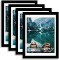 Hongkee 12x16 Picture Frame Set of 4, 12 x 16 Black Wood Style(Mat 11x14) by Hongkee