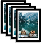 Hongkee 12x16 Picture Frame Set of 4, 12 x 16 Black Wood Style(Mat 11x14) by Hongkee