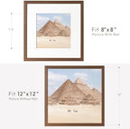 12x12 Wood Frame, Solid Oak 12x12 Picture Frames with Mat to 8x8 - Image 3
