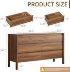 CHUWELL 51.1" Wide Walnut 7 Drawer Dresser for Bedroom with Solid Wood Legs - Image 2