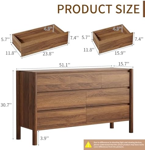 CHUWELL 51.1" Wide Walnut 7 Drawer Dresser for Bedroom with Solid Wood Legs - Image 2