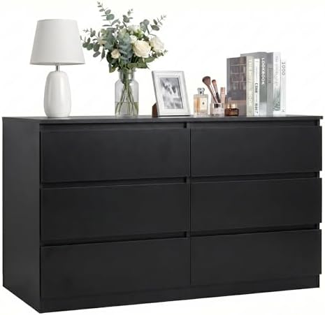 Spaco Black Dresser for Bedroom,Modern 6 Drawer Dresser with Deep Drawer,Wide Storage Chest of Drawers,Bedroom Storage Organizer Furniture,TV Stand for Living Room by SpacoHomeFuniture
