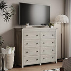 Xixini 47.2" Wide 8-Drawer Farmhouse Dresser for Bedroom, Light Grey - Image 6