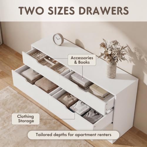 YESHOMY Dresser for Bedroom, 47.2" Modern Wood Chest with 6 Drawers, White - Image 4