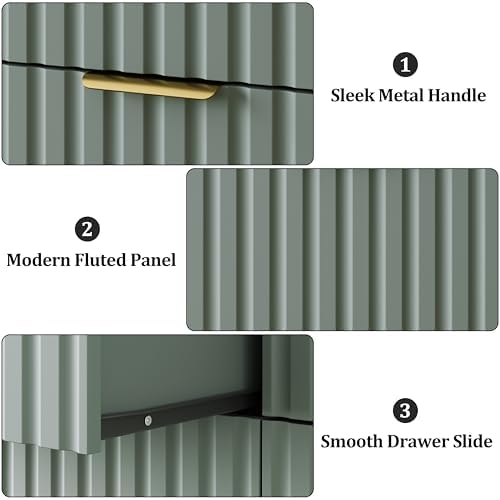 Fluted 6 Drawers Dresser for Bedroom, 55" Wide Wood Dressers, Green - Image 4