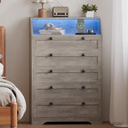 Wodeer Grey Dresser Tall 5 Drawer Dresser for Bedroom, Wood Chest of Drawers with LED Lights, Charging Station, Metal Handles, Modern Storage Cabinet and Organizer Drawers for Living Room, Hallway - Image 4