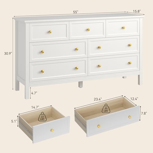 CARPETNAL 55" White Dresser for Bedroom with 7 Drawers & Modern Gold Handle - Image 3