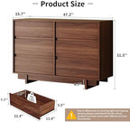 6 Drawer Walnut Dresser for Bedroom, 47" Wide Mid Century Modern Dresser - Image 2
