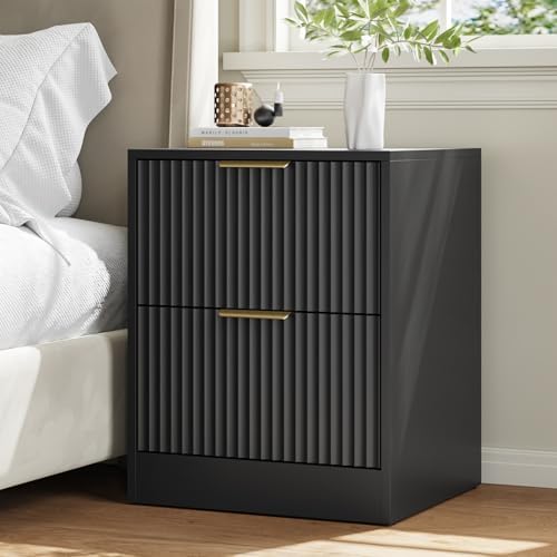 9 Drawer Dresser & 2-Drawer Nightstand Set 3-Piece, Black丨63 Wide Fluted Bedroom Dresser Set Night Stand Set of 2, Modern Wood Chest of Drawers Storage Dressers Set for Bedroom - Image 7