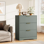 Fluted 3 Drawers Dresser for Bedroom, 30" Tall Modern Wood Dressers, Green by METOTI