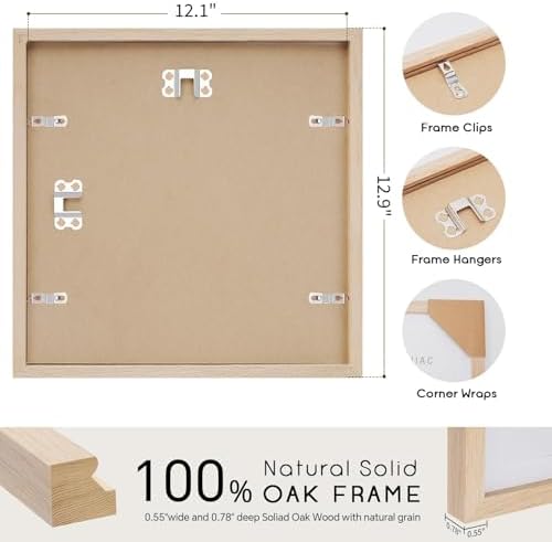 puthiac 12x12 Solid Oak Wood Picture Frames, Natural Oak, 3 Pack - Image 3