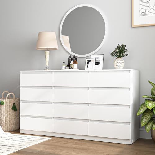Vibe & Dine 12 Drawer Dresser, 59.1" Large Dresser for Bedroom Free Handle, Modern Wooden Chest of Drawers with Wide Storage for Living Room, White - Image 4