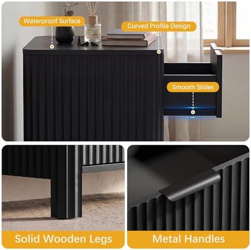 Wodeer 3 Drawer Black Dresser for Bedroom, 20" W Wood Storage Cabinet with Fluted Design, Modern Chest of Drawers for Living Room, Nursery Clothing Organizer with Metal Slides, Anti-Tipping - Image 6