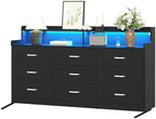 Bigbiglife 9 Drawer Dresser with Built in Power Outlet and LED Light, Modern Chest of Drawers for Bedroom, Triple Wide Drawer Organizer Cabinet for Living Room, Entryway, Hallway, Black - Image 4