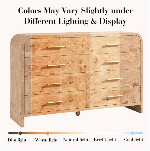 Curved Drawer Dresser for Bedroom with 8 Drawers, 54'' Wide Chest of Drawer - Image 3