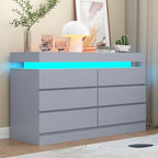 Gyfimoie 6 Drawer Dresser with Power Outlet, Dresser with LED Light by Gyfimoie
