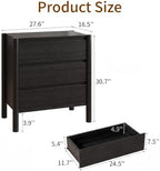CHUWELL 27.6" Wide Black 3 Drawer Dresser for Bedroom with Solid Wood Legs - Image 2
