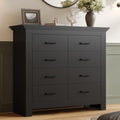 8 Drawer Dresser for Bedroom, Wood Dresser Chests of Drawers with Metal Handle, Double Wide Dressers, Vintage Design Storage Chest Cabinet and Organizer Drawers for Closet, Hallway, Entryway, Black by KNOWORLD