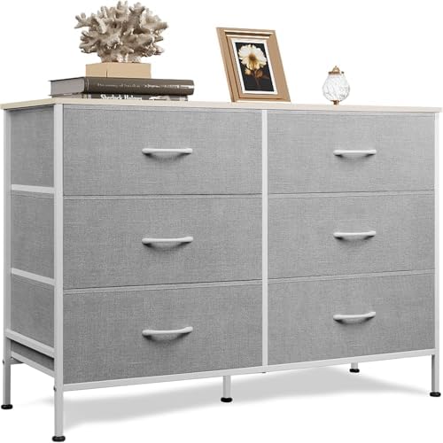 WLIVE Dresser for Bedroom with 6 Fabric Drawers, Light Grey by WLIVE