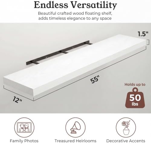 48" White Floating Shelves 12inch Deep Wall Shelf, Set of 1 - Image 2