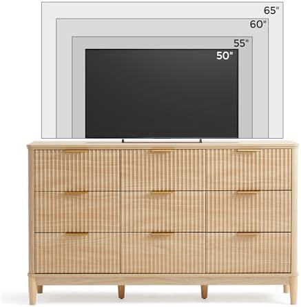 LINSY HOME Fluted Dresser for Bedroom with 9 Drawers, 58" Wide Mid Century Modern Dresser, Tall Boho Chest of Drawers, Large Wood Accent Storage Cabinet for Living Room, Curved Profile Design, Oak - Image 4