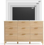 LINSY HOME Fluted Dresser for Bedroom with 9 Drawers, 58" Wide Mid Century Modern Dresser, Tall Boho Chest of Drawers, Large Wood Accent Storage Cabinet for Living Room, Curved Profile Design, Oak - Image 4