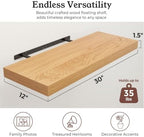 30" Natural Oak Color Floating Shelves 12inch Deep Shelf, Set of 2 - Image 2