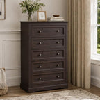 LOUVIXA Farmhouse Dresser 5 Drawer, Bedroom Chest of Drawers, Dressers with 5 Drawers, Wooden Dressers for Bedroom, Living Room, Tv Stand, Entryway(Vintage Brown) by LOUVIXA