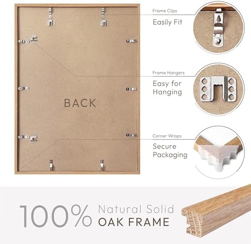 16x24 Poster Frame, Solid Oak Wood 16x24 Frames with Mat to 12x18 - Image 4